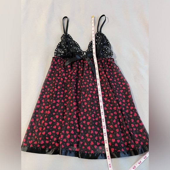 Red & Black Hearts‎ Sheer Babydoll Chemise Lingerie Women’s Size Small - Picture 3 of 8